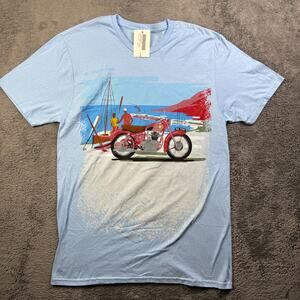 Royal Enfield Shirt NEW RE 700 Sunrise Graphic Tee Men M Light Blue Short Sleeve